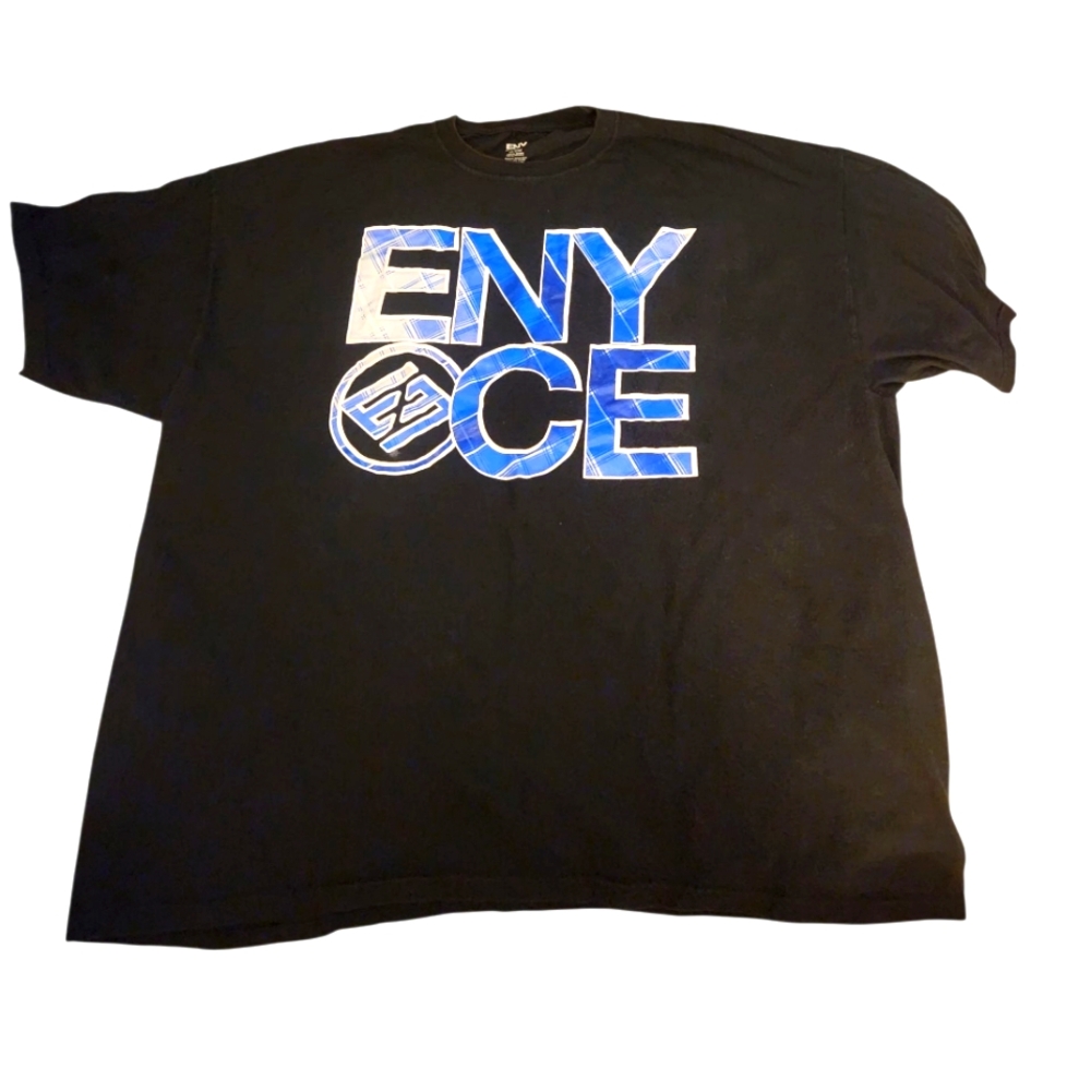 Enyce Hip Hop Spellout Vintage Black Tee Vibrant Blue Logo 2xl